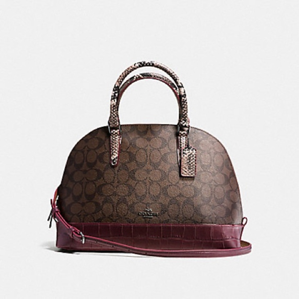 Coach Sierra Signature C with Exotic Trim Beige Coated Canvas Satchel